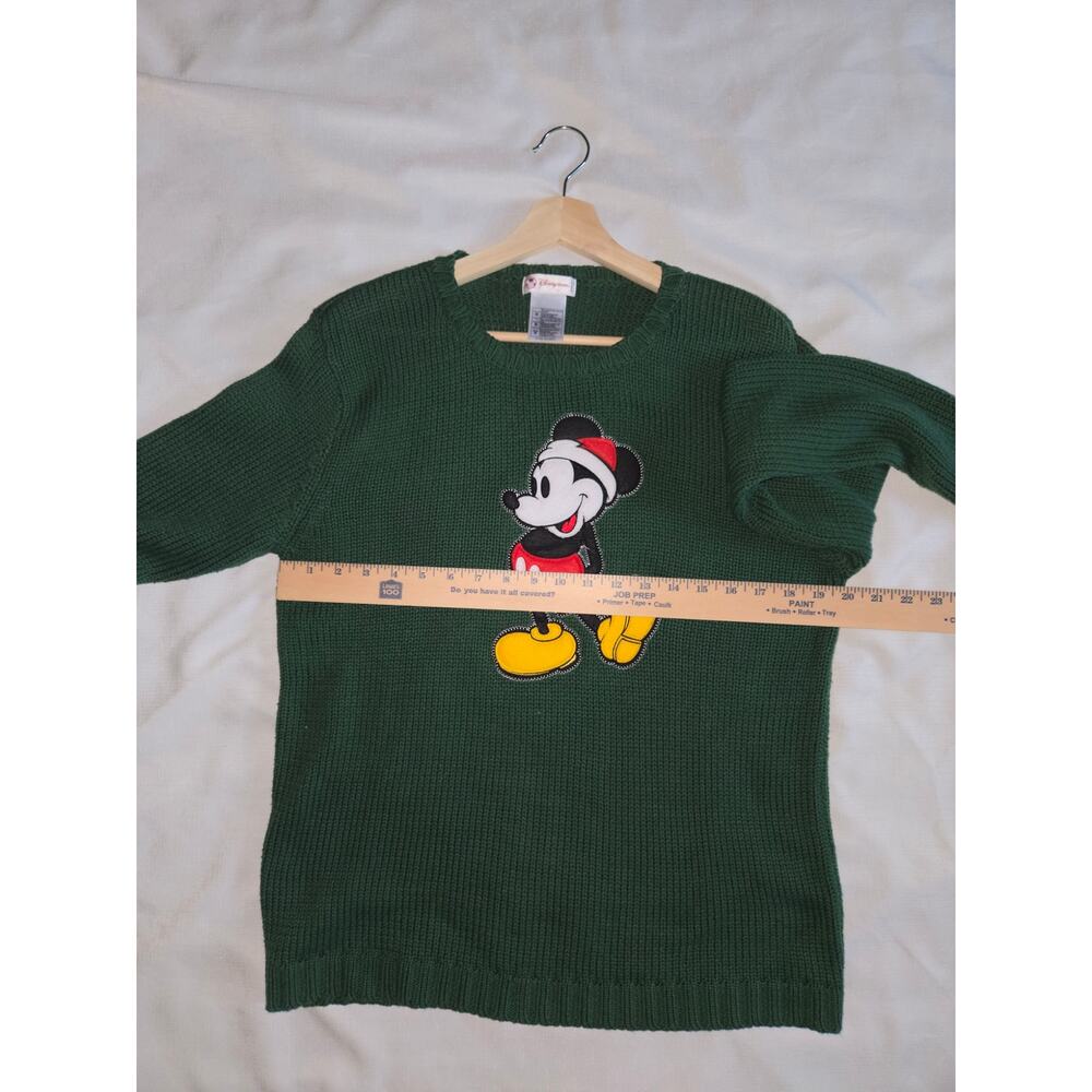 Vintage Disney Mickey Mouse Festive Sweater Green Cotton Blend M Park Style Knit - Picture 10 of 11